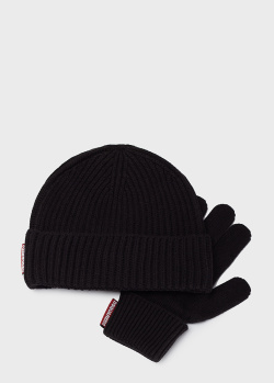 Черный комплект Dsquared2 из шапки и перчаток, фото